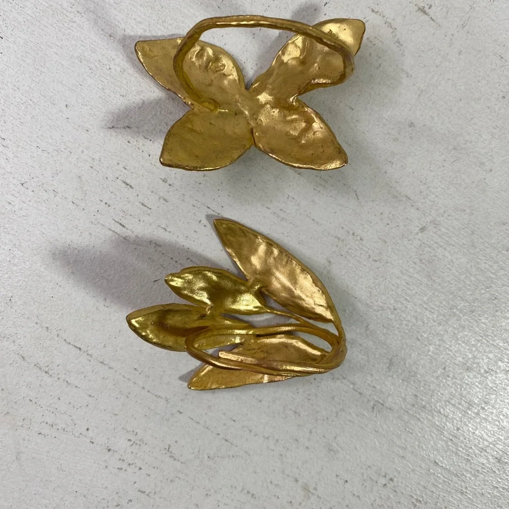 Table Art Gold Leaf Napkin Rings Set of 2 Botanical Herb Foliage Gold Tone